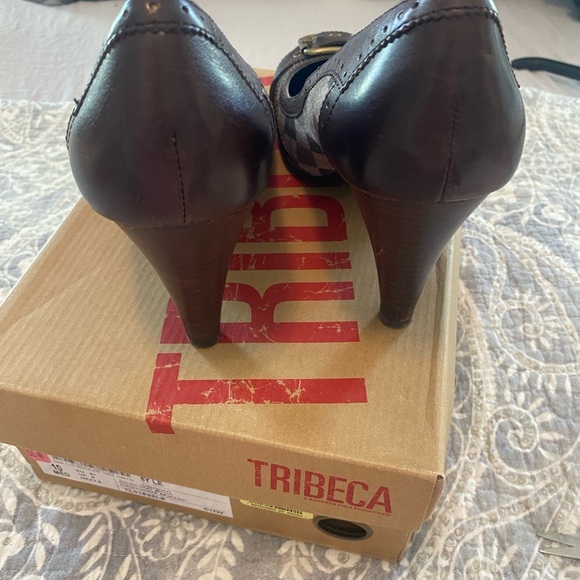 Tribeca by Kenneth Cole argyle chocolate brown heels with buckle size 10 LKC - Picture 5 of 7